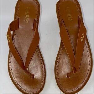 Lauren Ralph Lauren brown leather flip flops sz 7